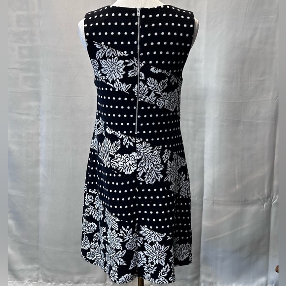 Maeve Effemy Jacquard Black & White Floral & Polka Dot Sheath Midi Dress Sz M - Picture 4 of 4